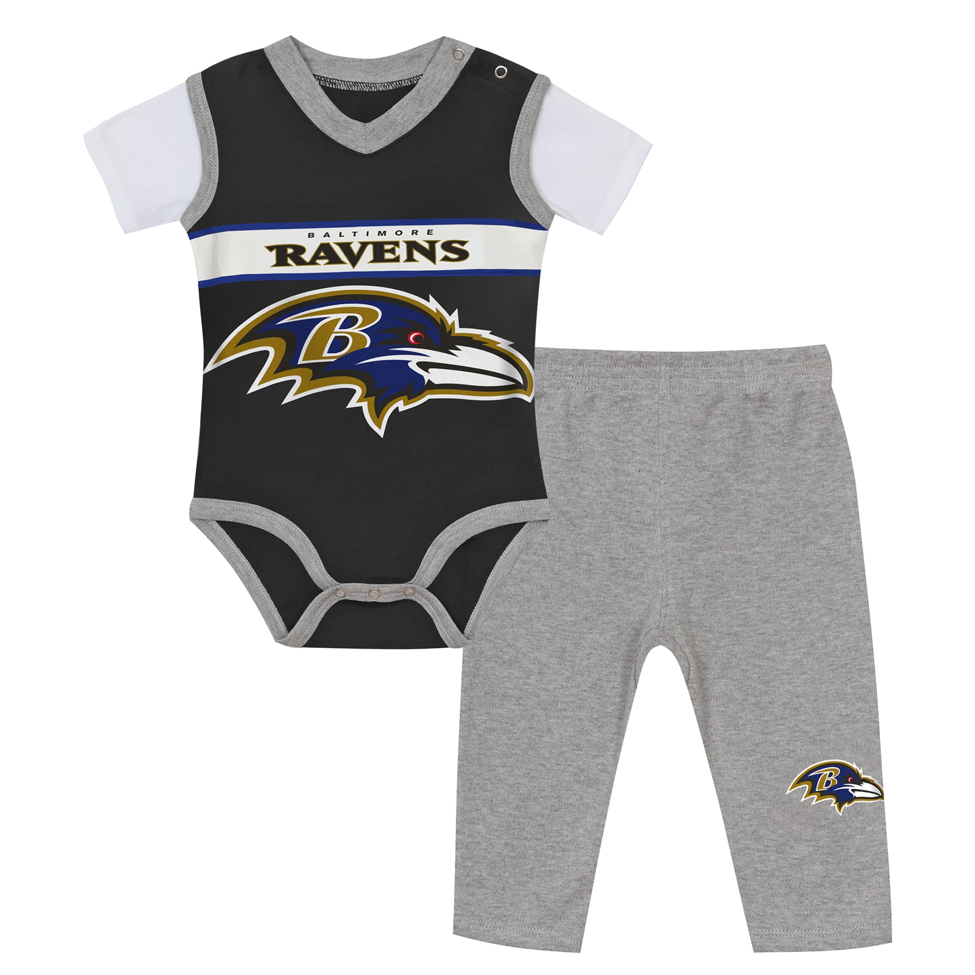 Ensemble body et pantalon deux pièces en jersey noir/gris chiné Baltimore Ravens pour bébé Outerstuff